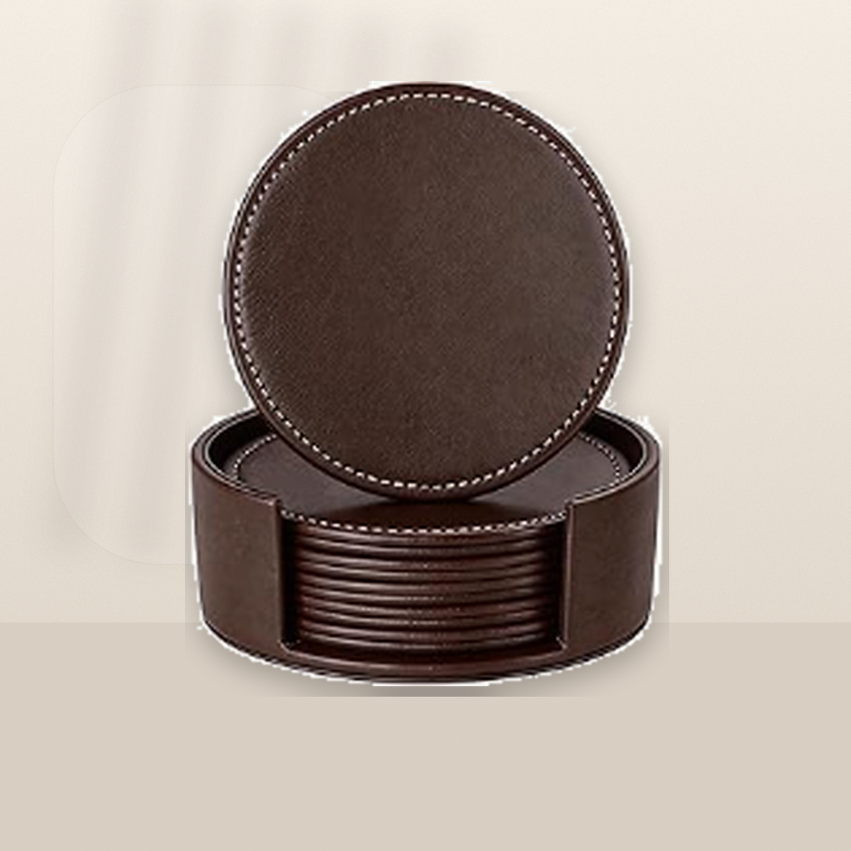 Livensio Brown Leather Coaster Set Holder