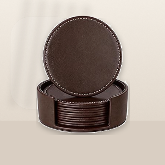 Livensio Brown Leather Coaster Set Holder