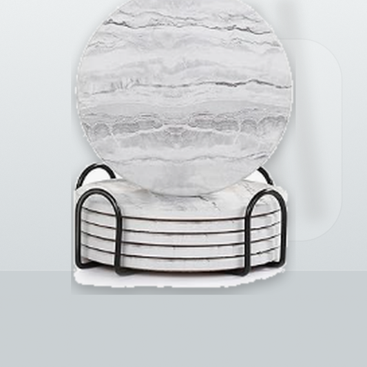 Livensio Gray Marble Coaster Set Holder
