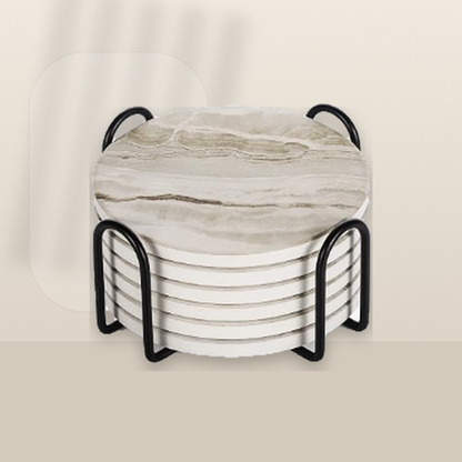 Livensio Marble Stone Coaster Set Holder