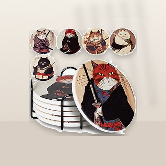 Livensio Ninja Cat Ceramic Coaster Set