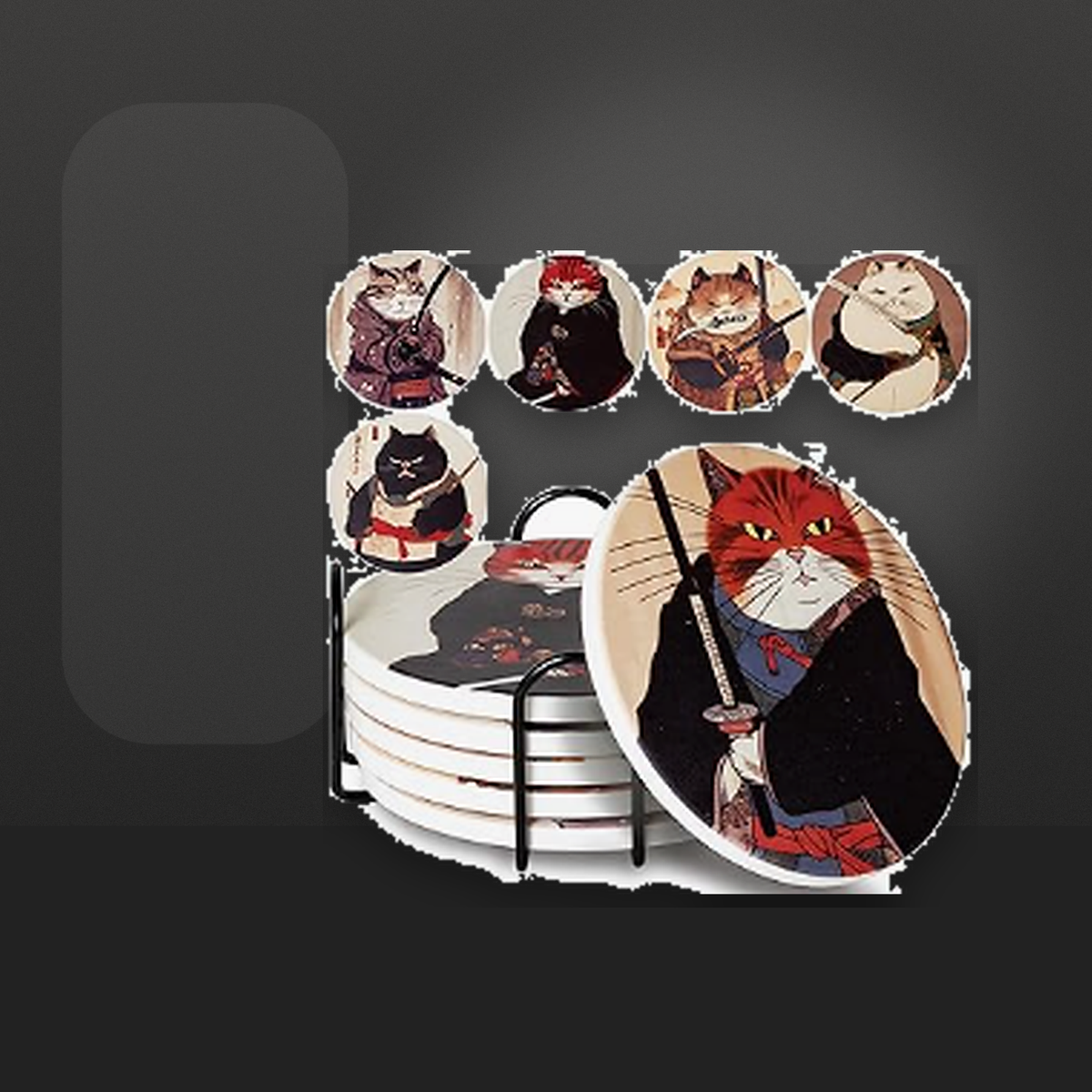 Livensio Ninja Cat Ceramic Coaster Set