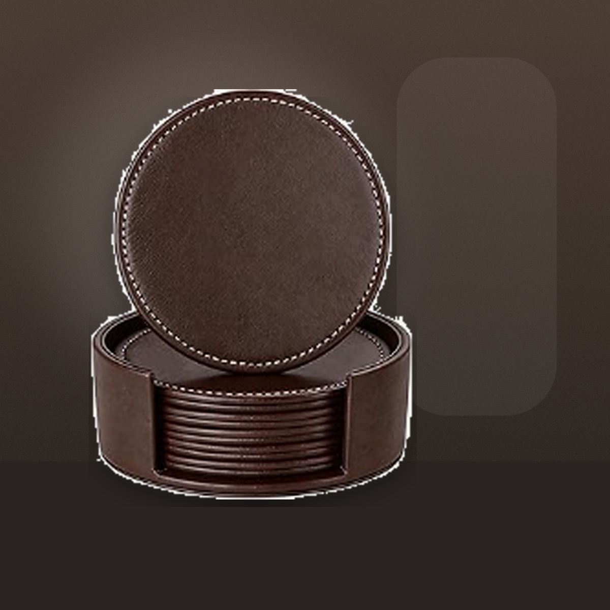 Livensio Brown Leather Coaster Set Holder