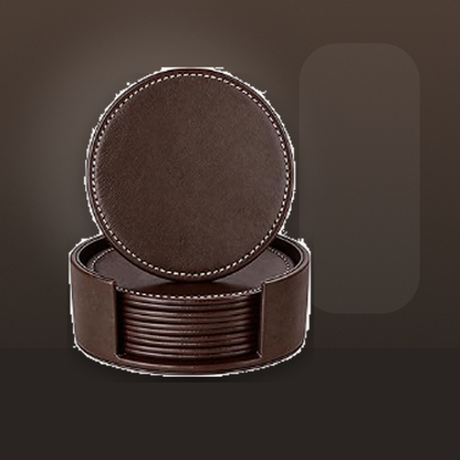 Livensio Brown Leather Coaster Set Holder