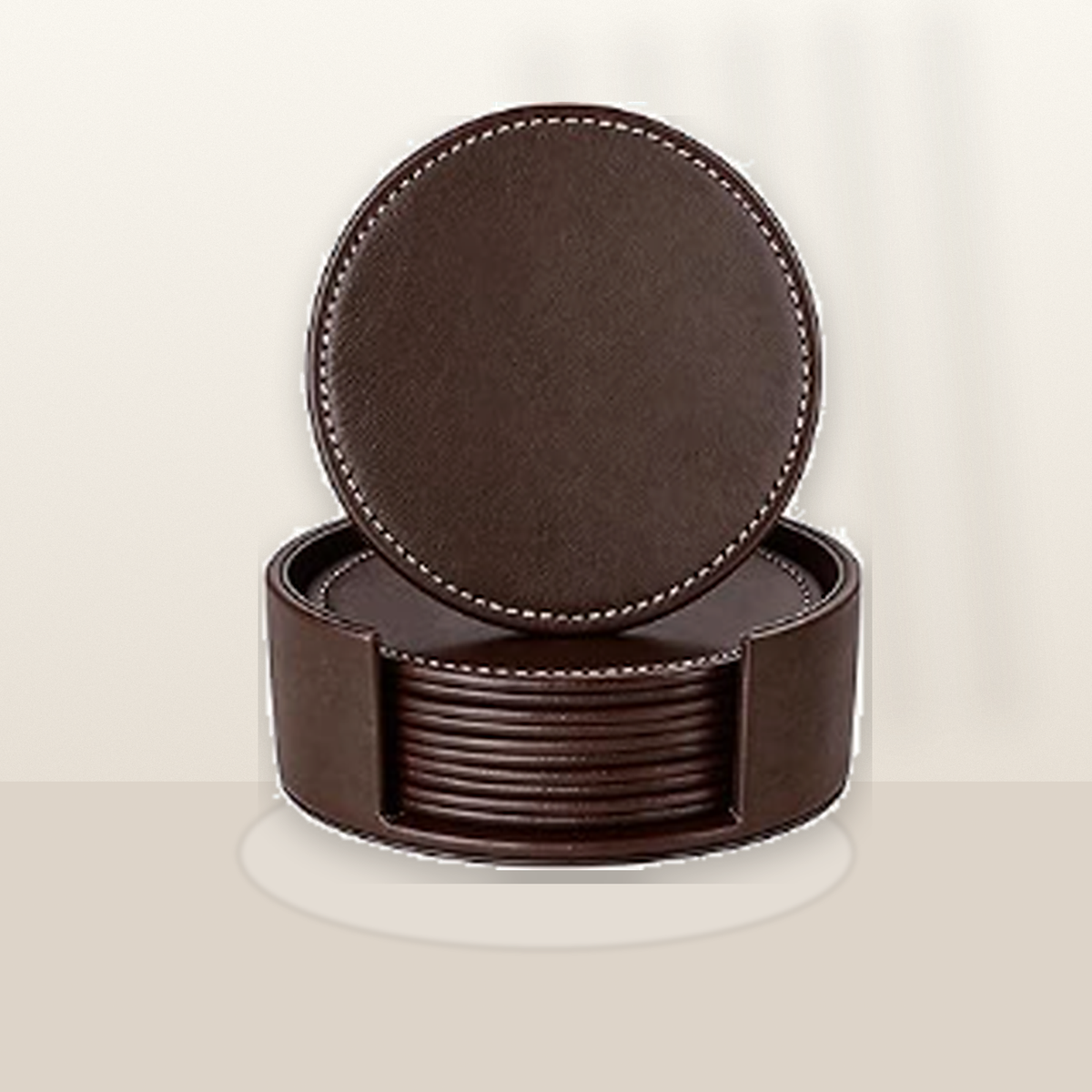 Livensio Brown Leather Coaster Set Holder