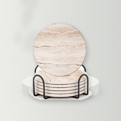 Livensio Marble Absorbent Coaster Set Holder