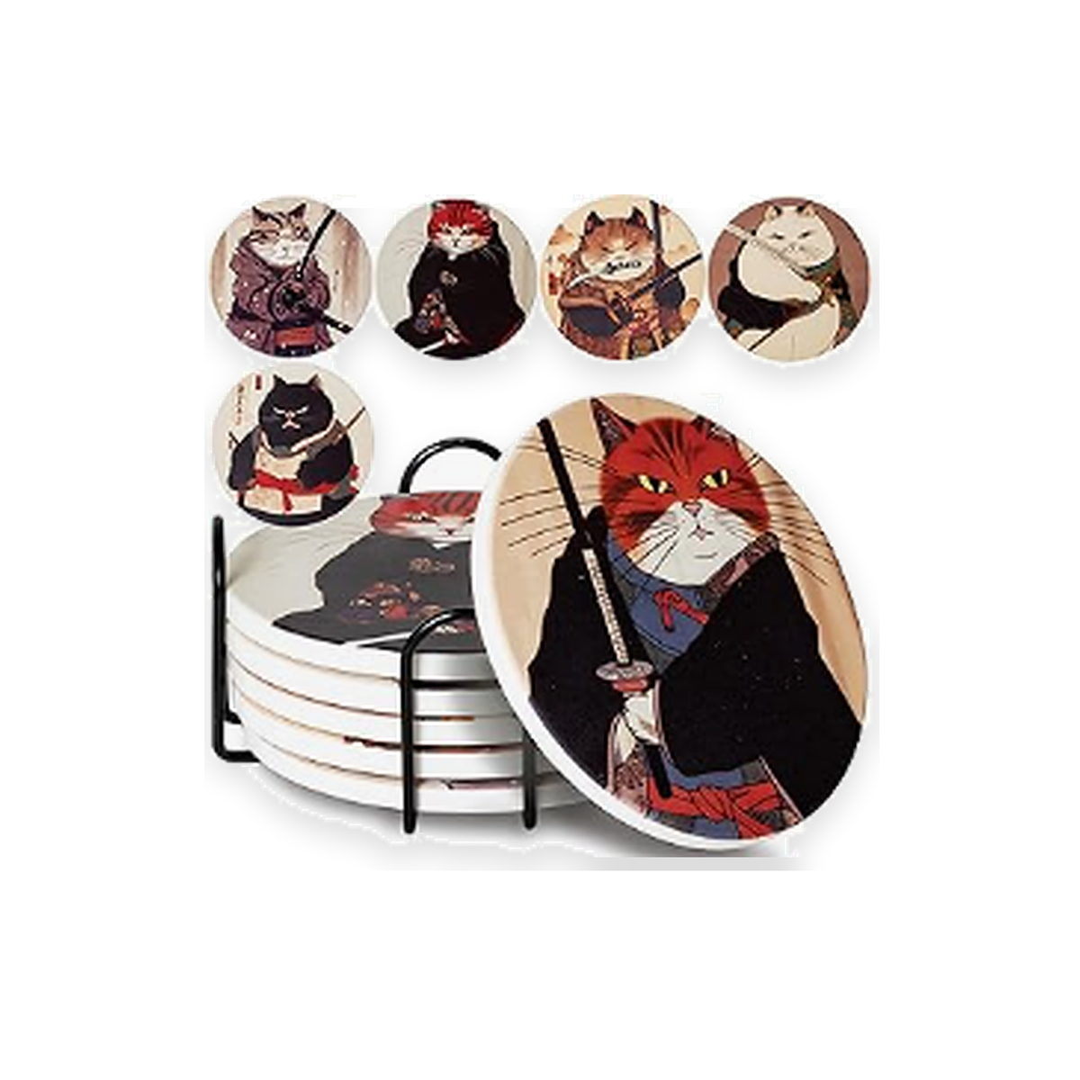 Livensio Ninja Cat Ceramic Coaster Set