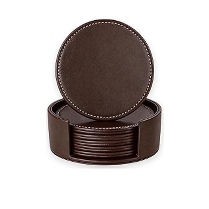 Livensio Brown Leather Coaster Set Holder